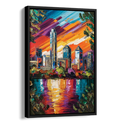 Austin Downtown Vibes Side - Black Canvas Wall Art
