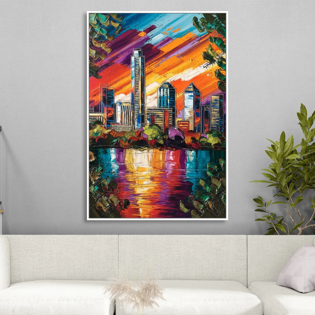 Austin Downtown Vibes Living Room - White Canvas Wall Art