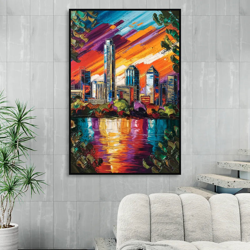 Austin Downtown Vibes Living Room - Black Canvas Wall Art