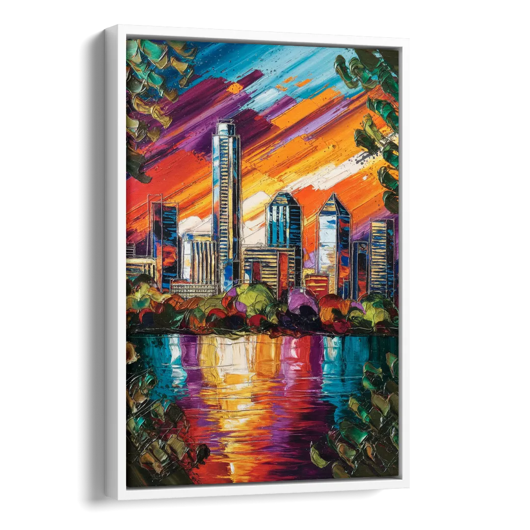Austin Downtown Vibes Side - White Canvas Wall Art