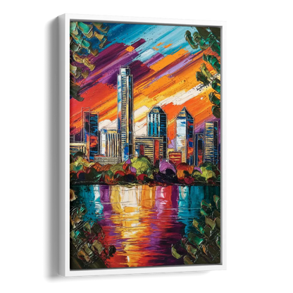 Austin Downtown Vibes Side - White Canvas Wall Art