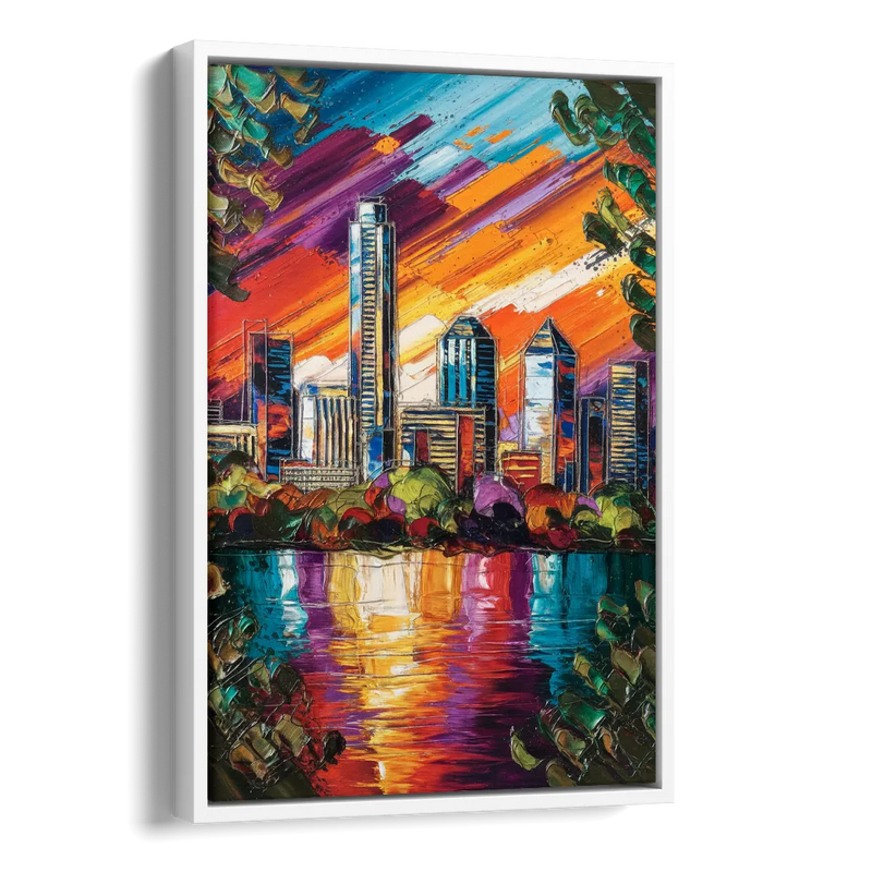Austin Downtown Vibes Side - White Canvas Wall Art