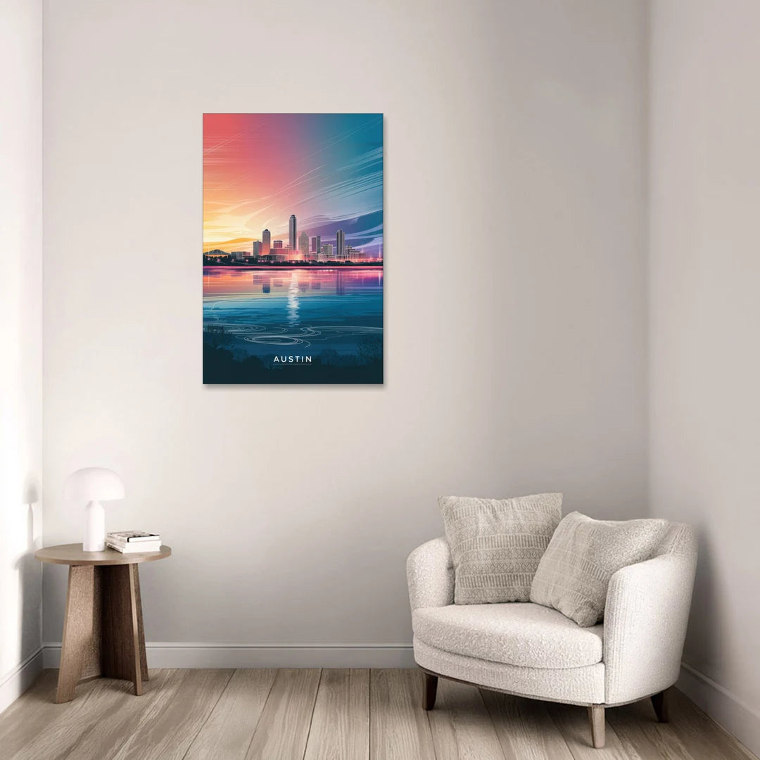 Austin Downtown Vibes Skyline - Canvas Wall Art - Sofa - 24x36