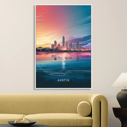 Austin Downtown Vibes Skyline Sitting Room - White Canvas Wall Art