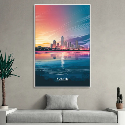 Austin Downtown Vibes Skyline Living Room - White Canvas Wall Art