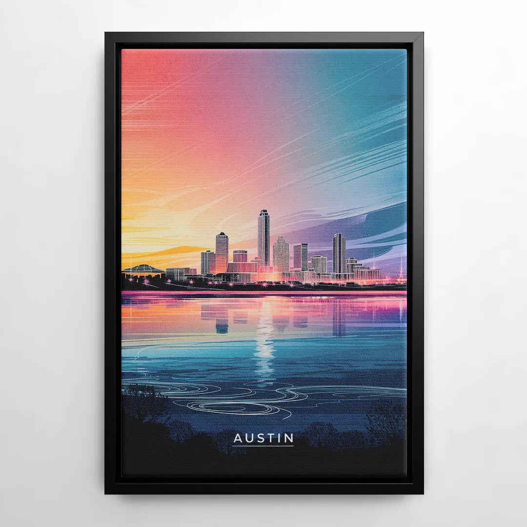 Austin Downtown Vibes Skyline - Black Frame Canvas