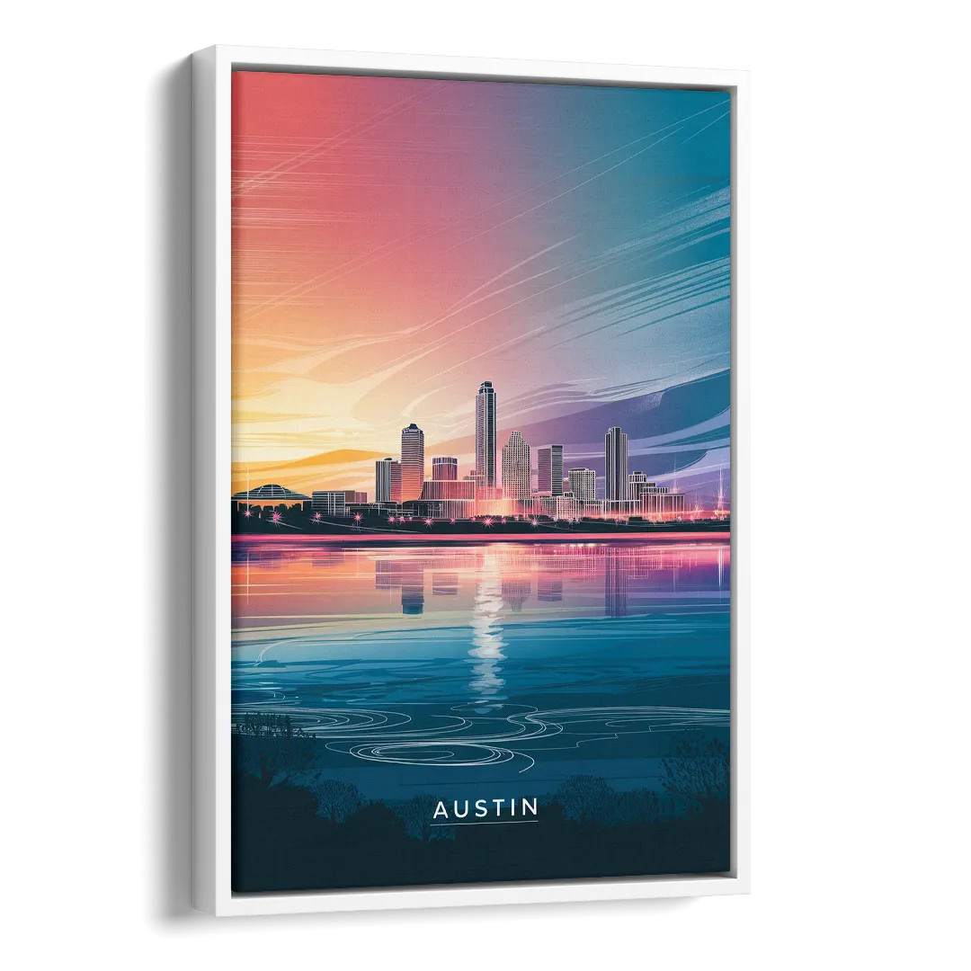 Austin Downtown Vibes Skyline Side - White Canvas Wall Art