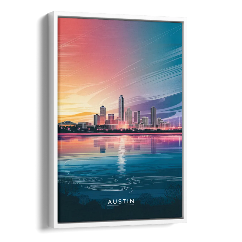 Austin Downtown Vibes Skyline Side - White Canvas Wall Art