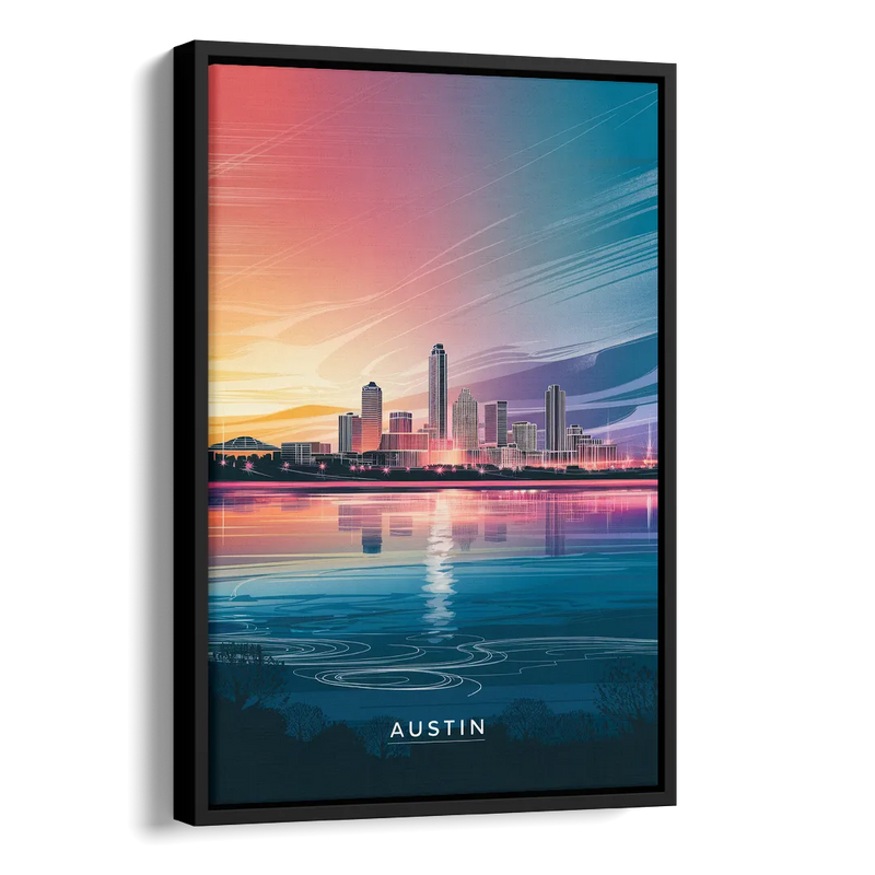 Austin Downtown Vibes Skyline Side - Black Canvas Wall Art