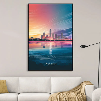 Austin Downtown Vibes Skyline Living Room - Black Canvas Wall Art