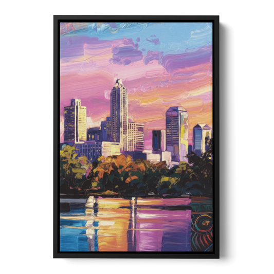Austin East Side Murals - Black Framed Canvas Wall Art - Front