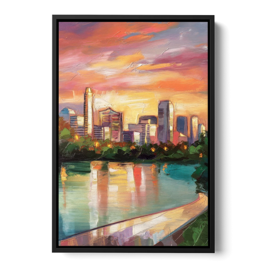 Austin Enchanting Cityscape - Black Framed Canvas Wall Art - Front
