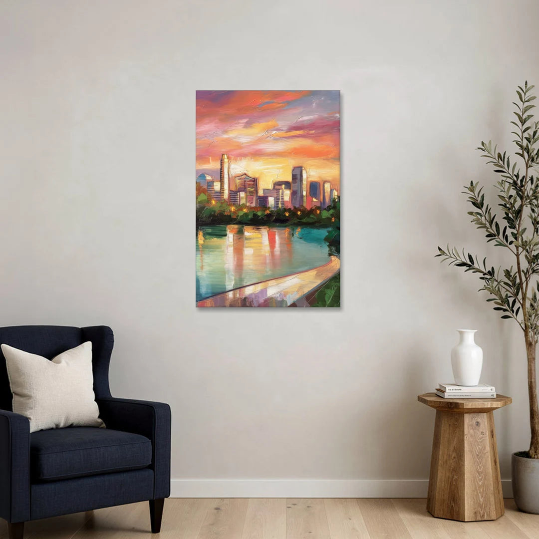 Austin Enchanting Cityscape - Canvas Wall Art - Sofa - 24x36