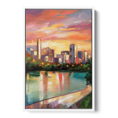 Austin Enchanting Cityscape Front - White Canvas Wall Art