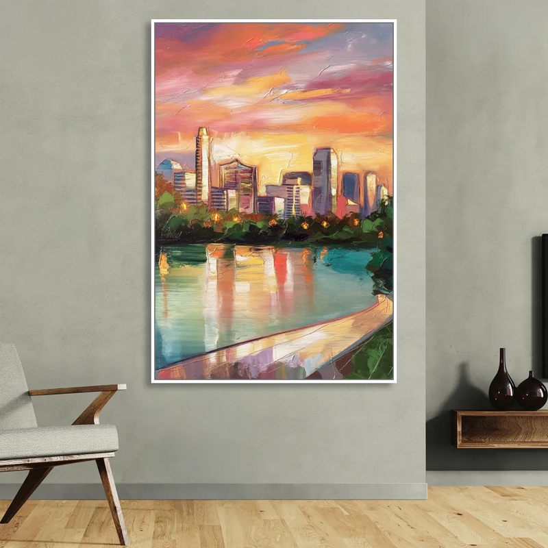 Austin Enchanting Cityscape Living Room - White Canvas Wall Art