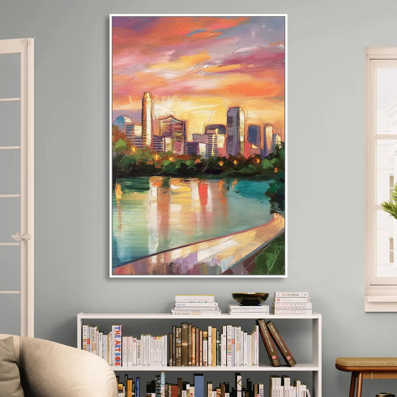 Austin Enchanting Cityscape Sitting Room - White Canvas Wall Art