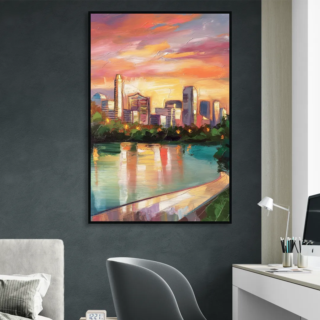 Austin Enchanting Cityscape Living Room - Black Canvas Wall Art