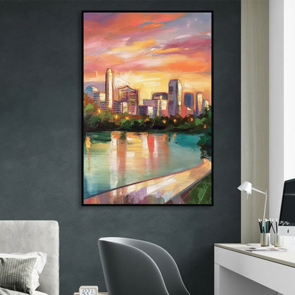 Austin Enchanting Cityscape Living Room - Black Canvas Wall Art
