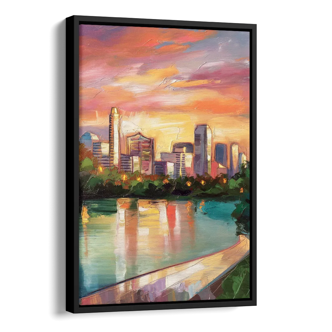 Austin Enchanting Cityscape Side - Black Canvas Wall Art