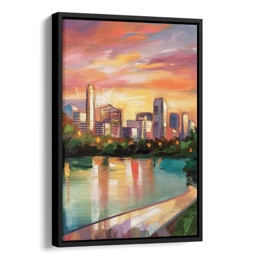 Austin Enchanting Cityscape Side - Black Canvas Wall Art