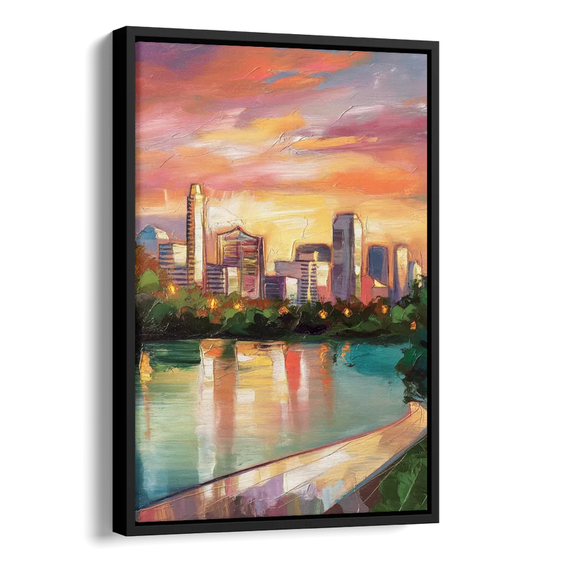 Austin Enchanting Cityscape Side - Black Canvas Wall Art