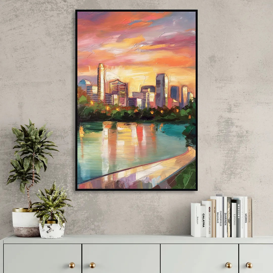 Austin Enchanting Cityscape Sitting Room - Black Canvas Wall Art