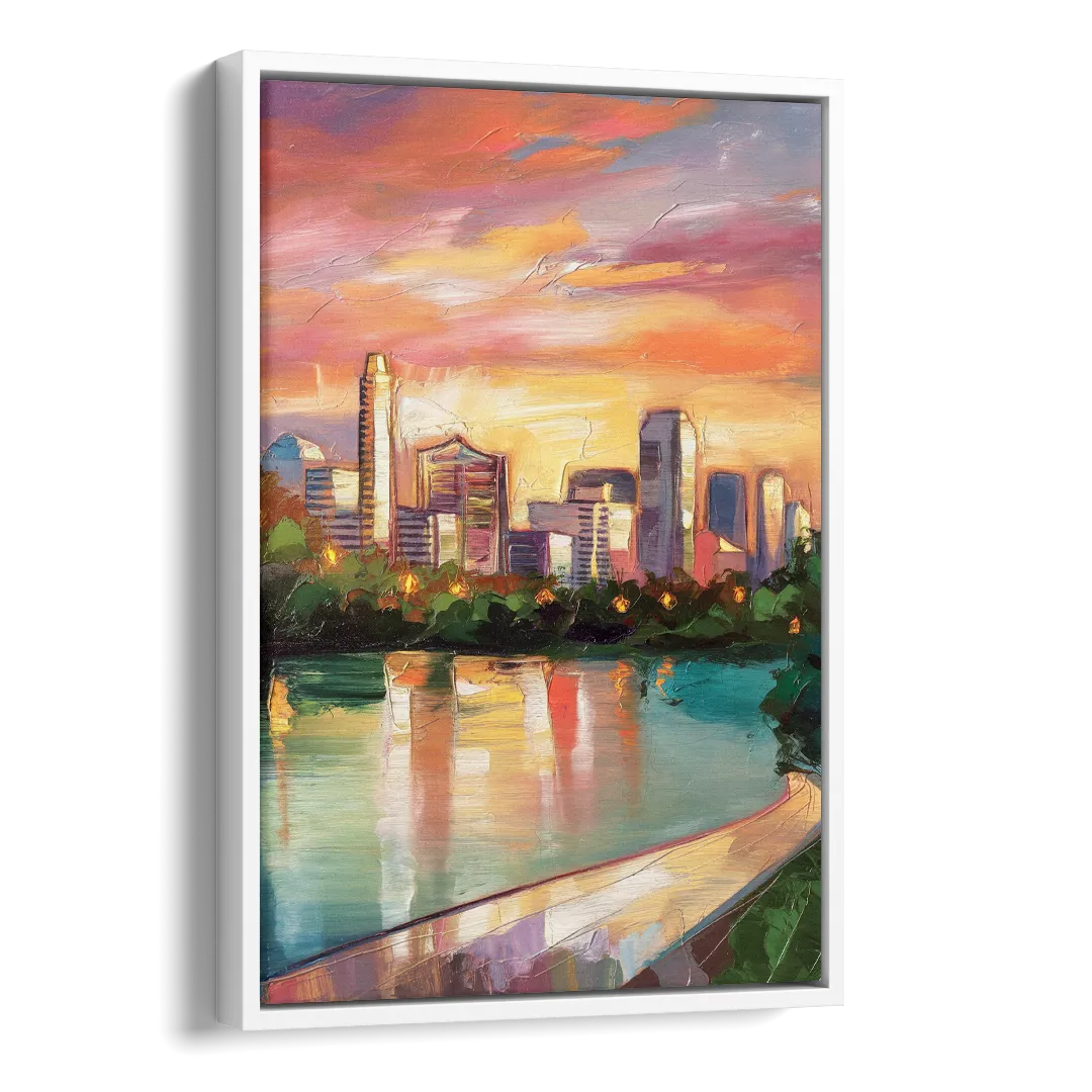 Austin Enchanting Cityscape Side - White Canvas Wall Art