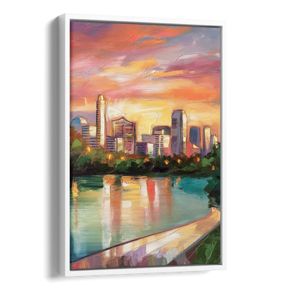 Austin Enchanting Cityscape Side - White Canvas Wall Art