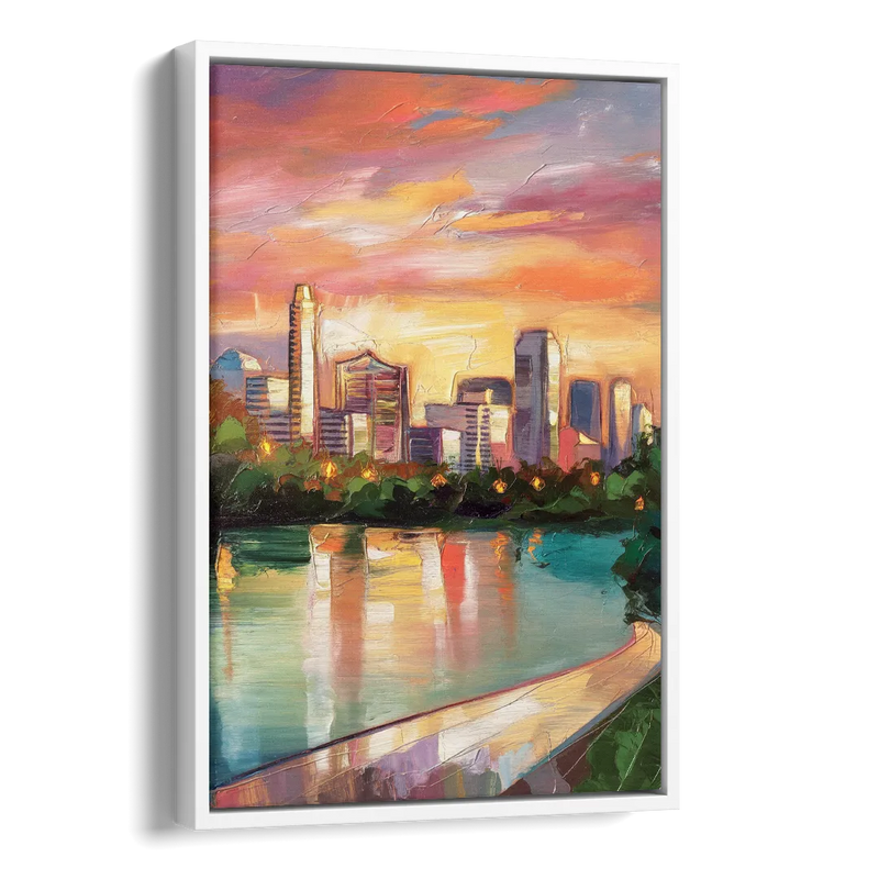 Austin Enchanting Cityscape Side - White Canvas Wall Art