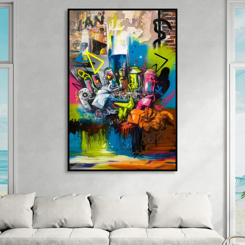 Austin Graffiti Street Style Sitting Room - Black Canvas Wall Art