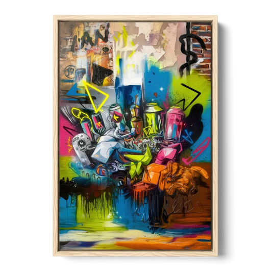 Austin Graffiti Street Style - Oak Framed Canvas Wall Art - Front