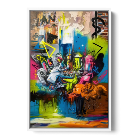 Austin Graffiti Street Style - White Framed Canvas Wall Art - Front