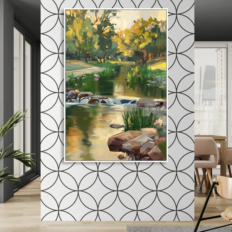 Austin Greenbelt Escape Living Room - White Canvas Wall Art