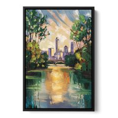 Austin Lady Bird Lake Scene - Black Framed Canvas Wall Art - Front