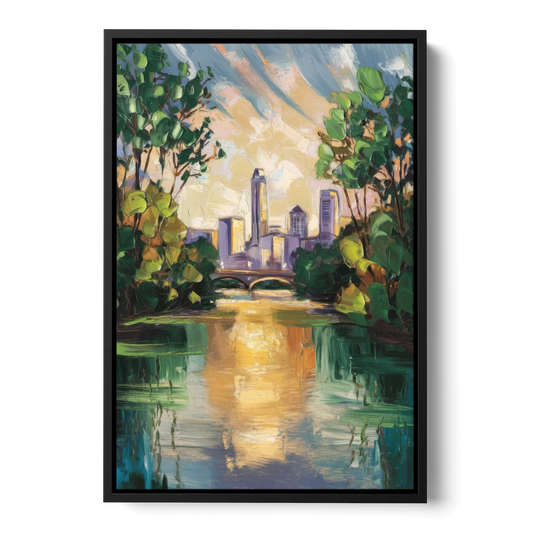 Austin Lady Bird Lake Scene - Black Framed Canvas Wall Art - Front