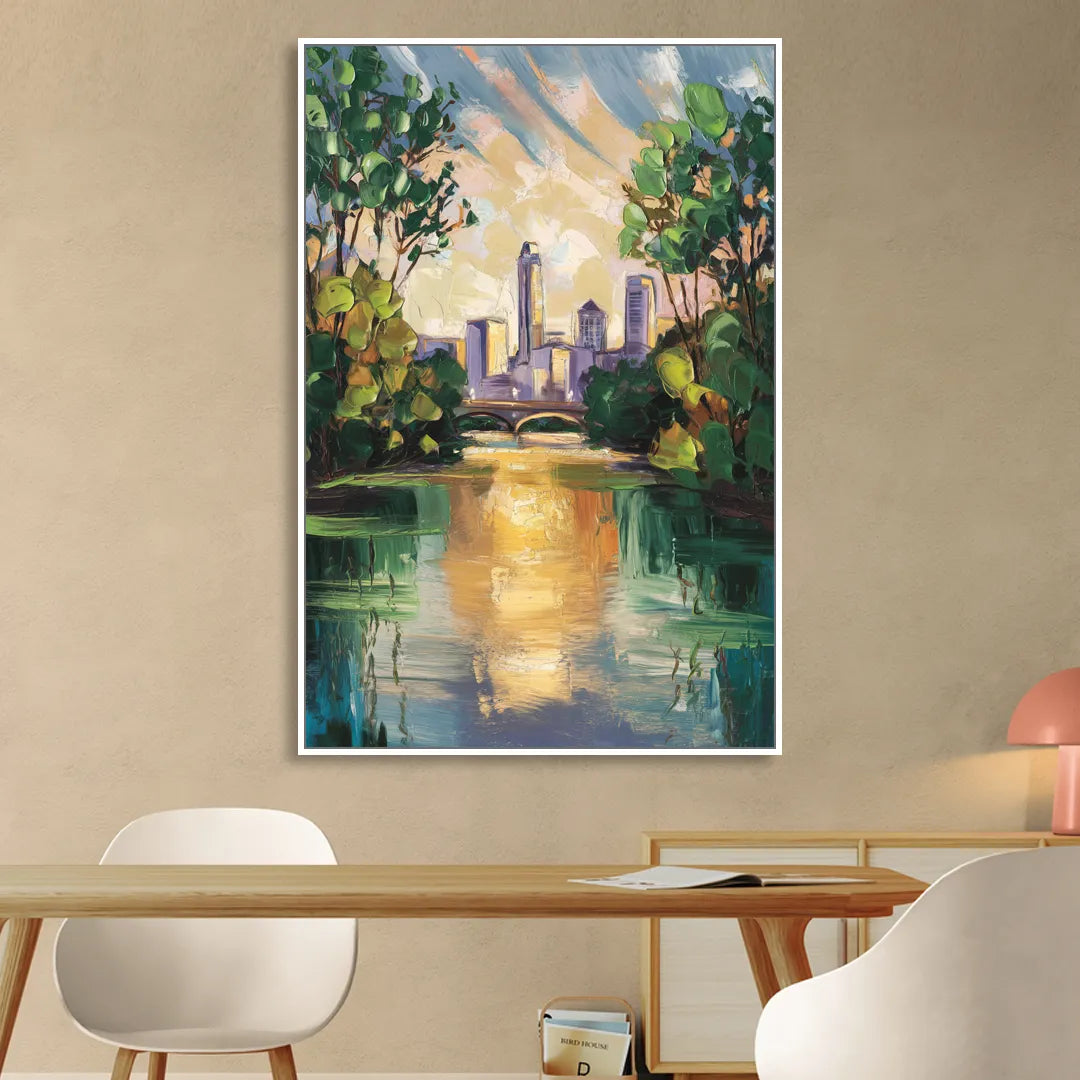 Austin Lady Bird Lake Scene Sitting Room - White Canvas Wall Art