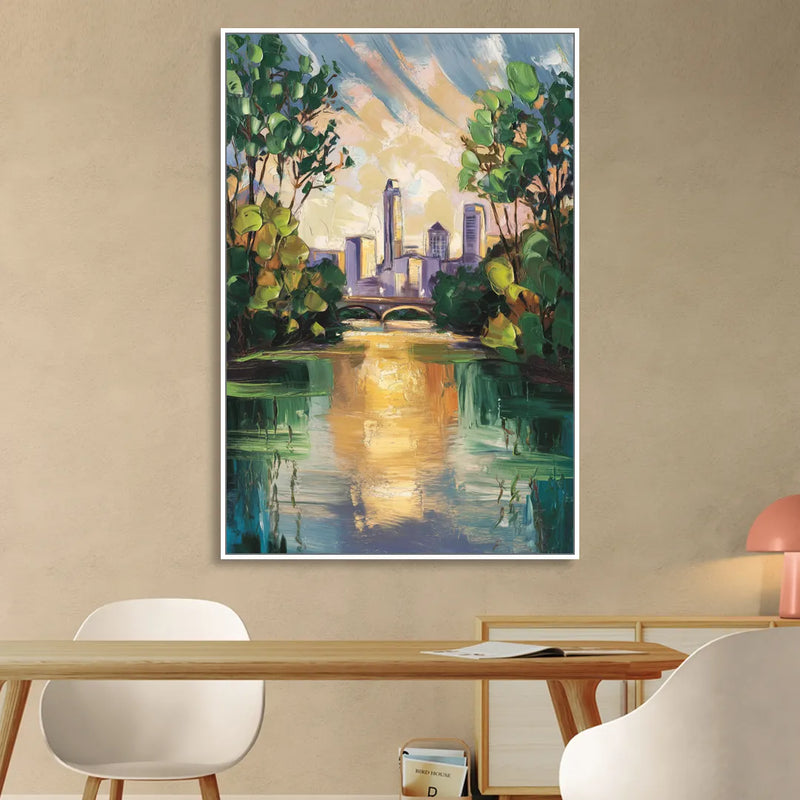 Austin Lady Bird Lake Scene Sitting Room - White Canvas Wall Art