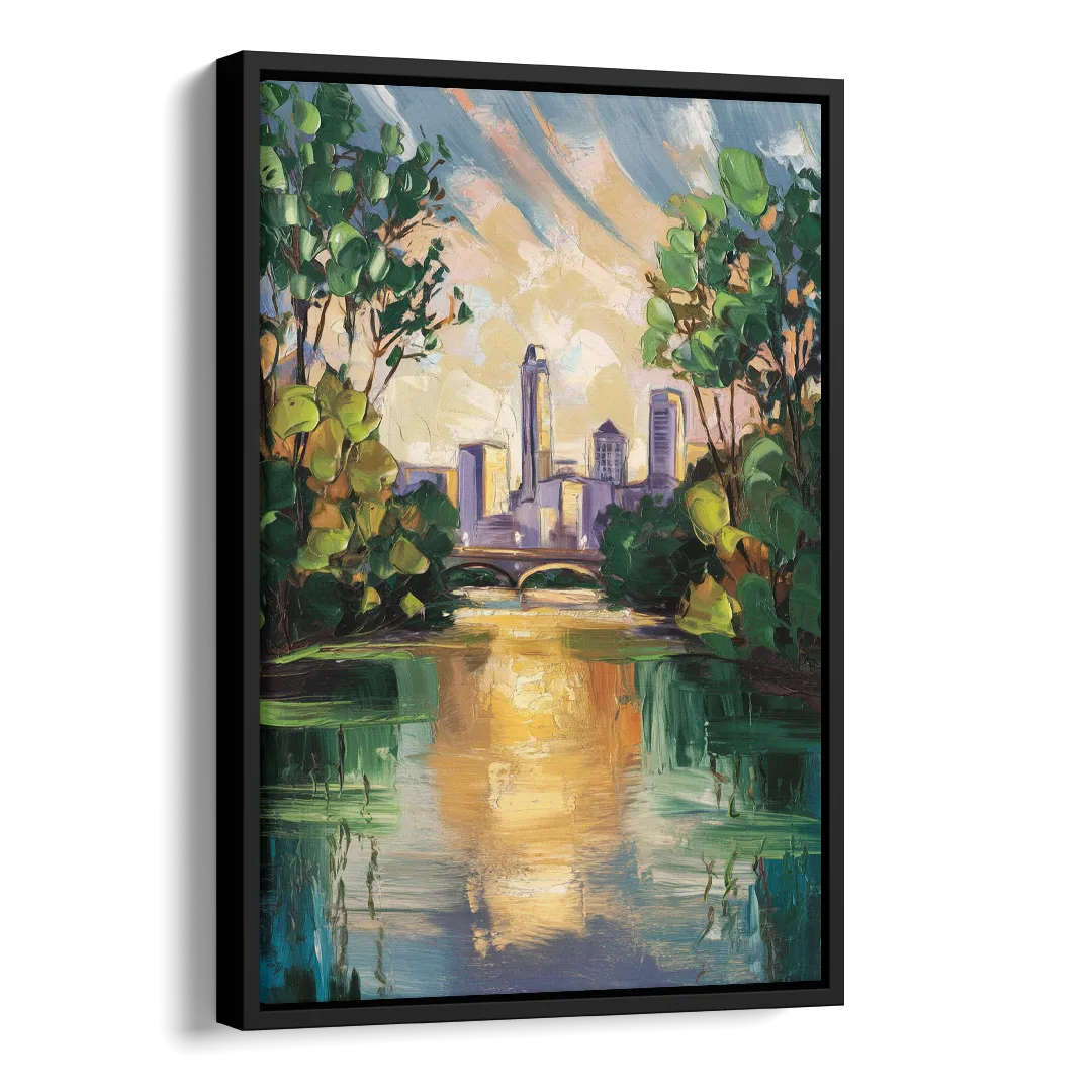Austin Lady Bird Lake Scene Side - Black Canvas Wall Art
