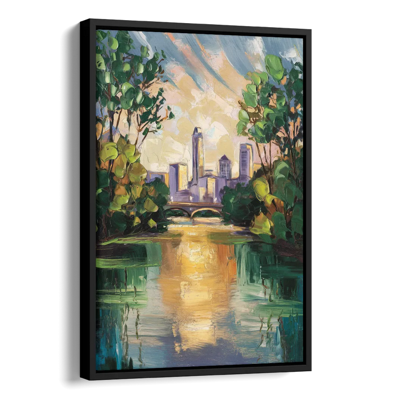 Austin Lady Bird Lake Scene Side - Black Canvas Wall Art