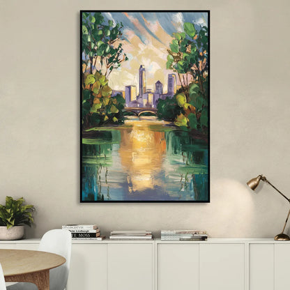 Austin Lady Bird Lake Scene Living Room - Black Canvas Wall Art
