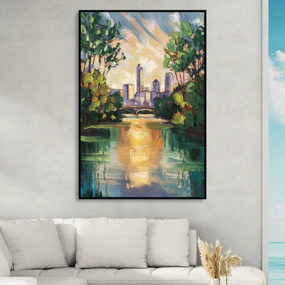 Austin Lady Bird Lake Scene Sitting Room - Black Canvas Wall Art
