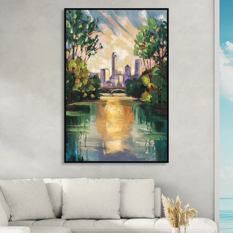 Austin Lady Bird Lake Scene Sitting Room - Black Canvas Wall Art