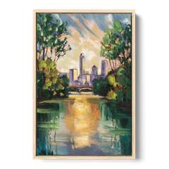 Austin Lady Bird Lake Scene - Oak Framed Canvas Wall Art - Front
