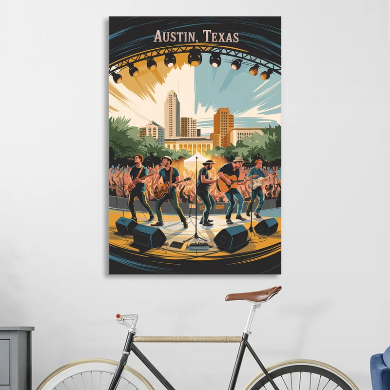 Austin Live Music Capital Living Room - Canvas Wall Art