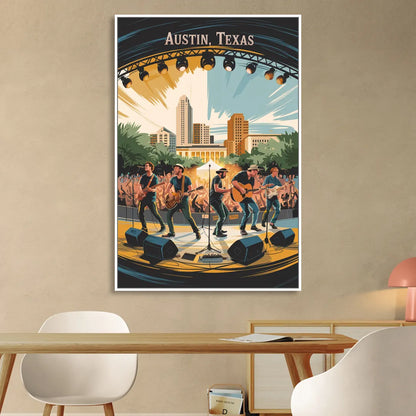 Austin Live Music Capital Living Room - White Canvas Wall Art
