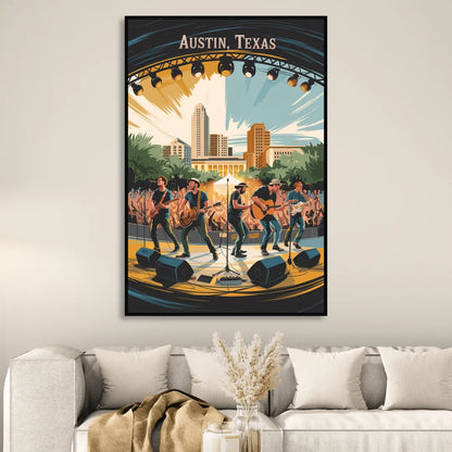 Austin Live Music Capital Sitting Room - Black Canvas Wall Art