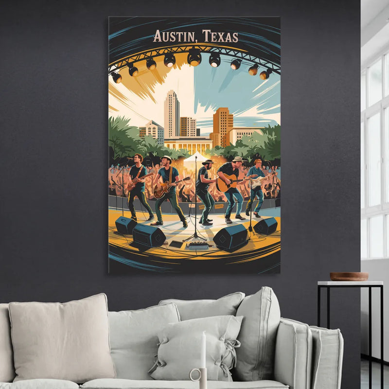 Austin Live Music Capital Sitting Room - Canvas Wall Art