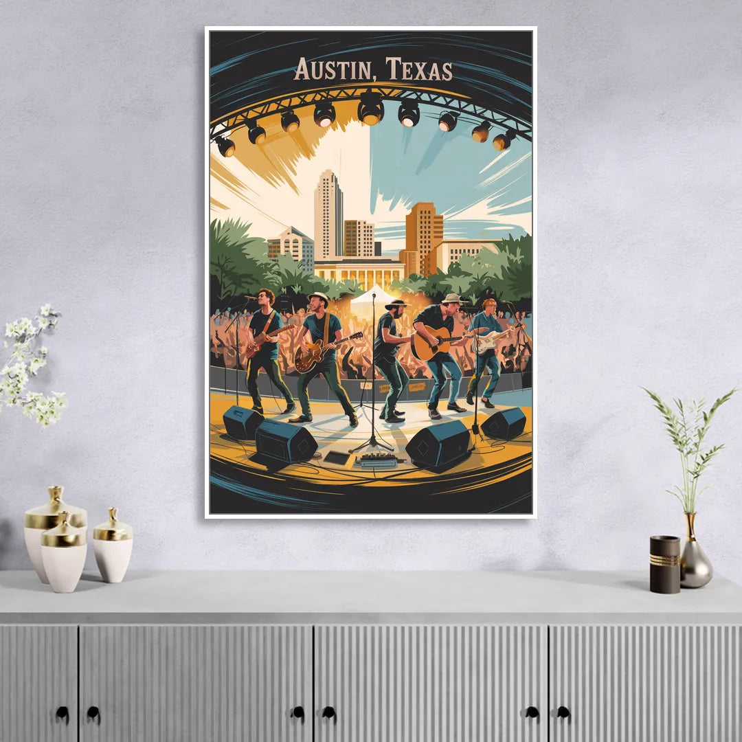 Austin Live Music Capital Sitting Room - White Canvas Wall Art