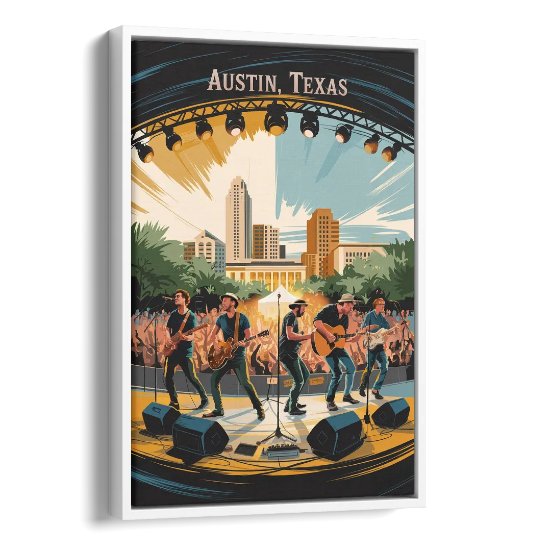 Austin Live Music Capital Side - White Canvas Wall Art