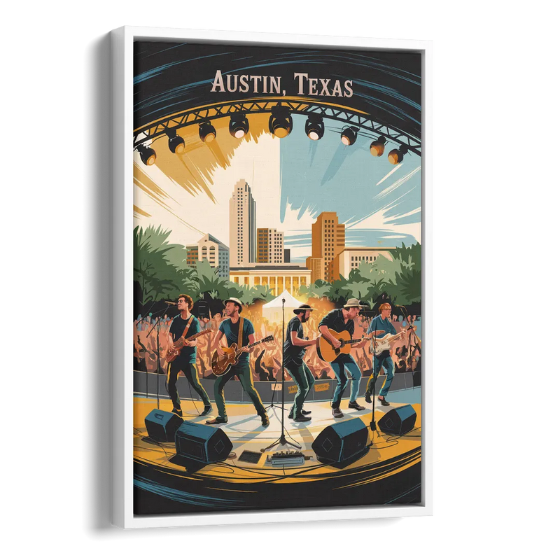 Austin Live Music Capital Side - White Canvas Wall Art